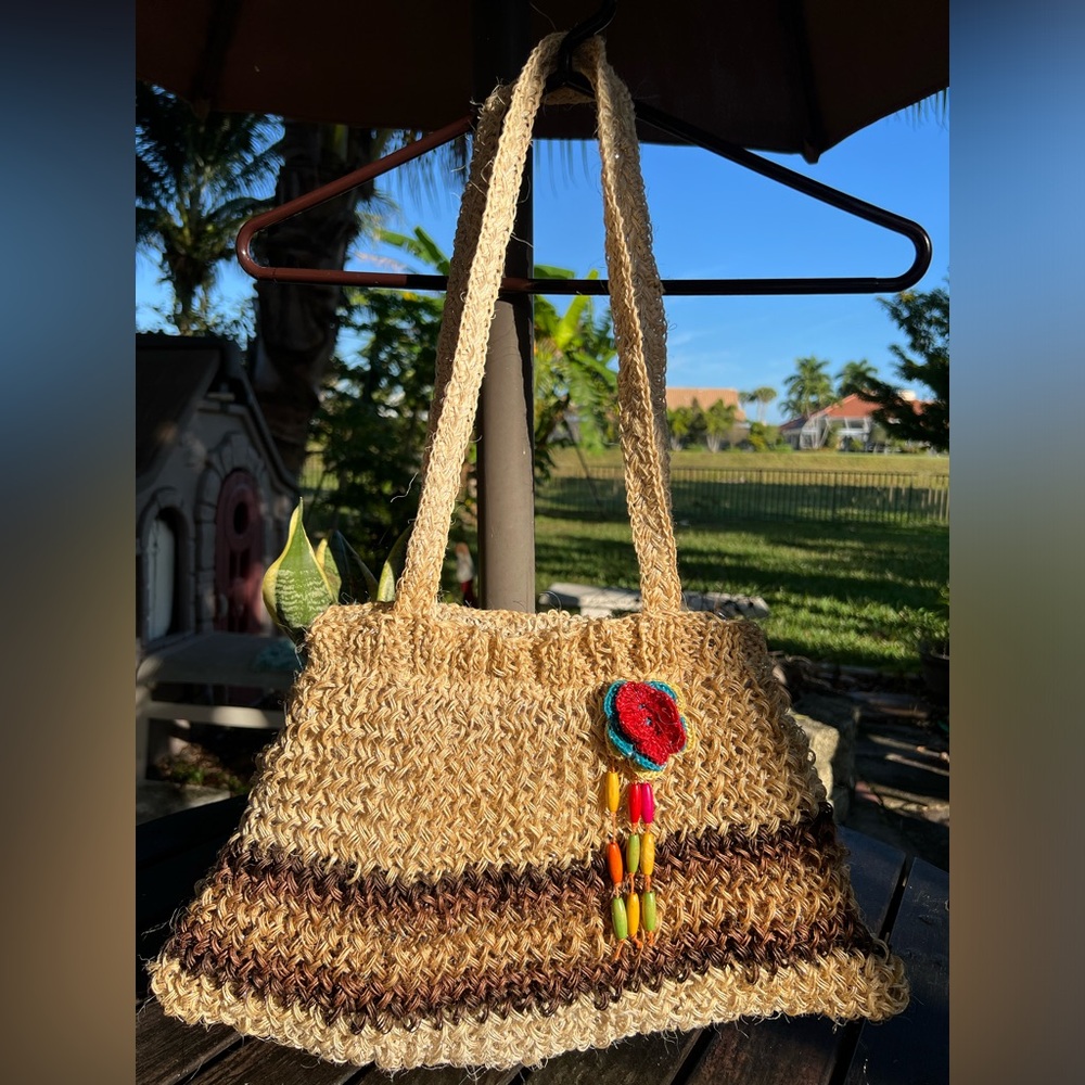 Sun-Kissed Straw + Blooming Color!Handcrafted Straw Tote Bag with Colorful Charm